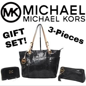Michael Kors Black Snake Leather 3-Piece Set